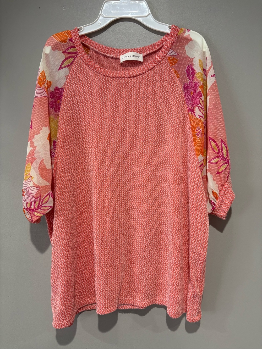 Lovely Melody Floral Raglan Top Pink Orange Short Sleeve Boutique Large